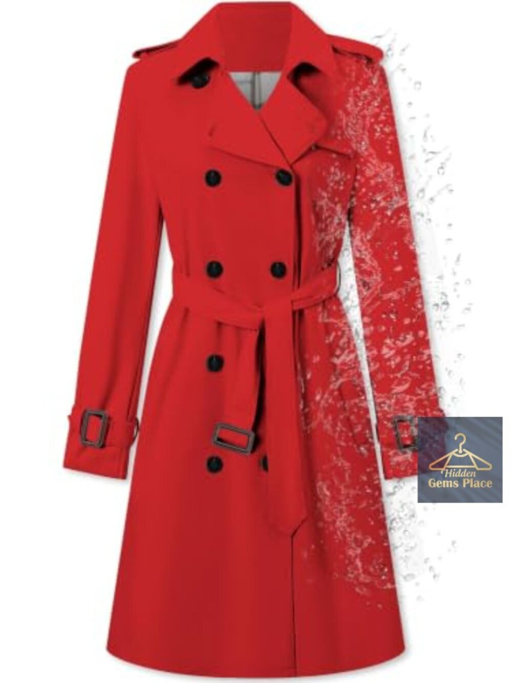 Double-Breasted Water-Repellent Belted Trench Coat with Removable Belt